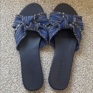 Rothys Sandals The Knot Denim Blue Frayed Slides indigo, $168 Sz 10.5